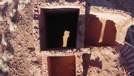 Aerial-top-down-view-above-the-ruined-tower-of-Wukoki-Pueblo