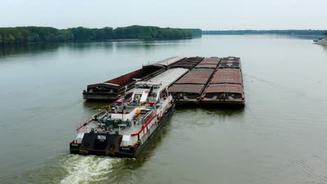 Container-Ship-Sails-In-The-Danube-River-In-Vukovar-City,-Croatia