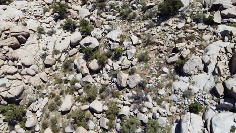 Hot-desert-with-stone-boulders-in-top-down-aerial-view