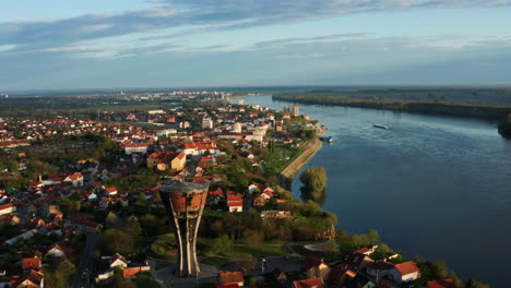 Vukovar-Water-Tower---The-Famous-Water-Tower-Beside-Danube-River-In-Vukovar,-Croatia