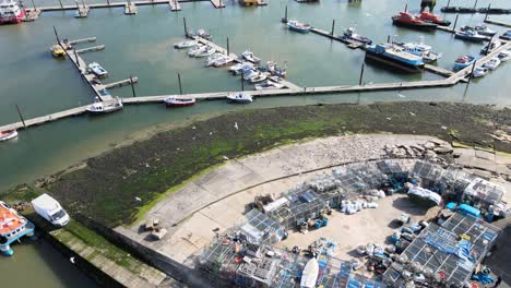 Ramsgate-kent-lobster-pots-on-quay-side-aerial-4k-footage