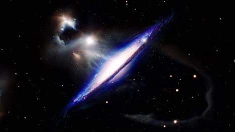 Una-Galaxia-Y-Nubes-Nebulosas-A-Su-Alrededor-Moviéndose-En-El-Universo