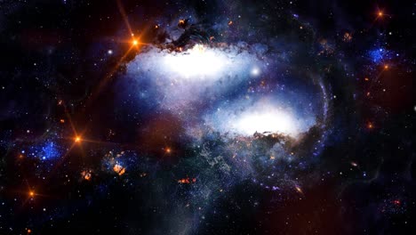 Nubes-Nebulosas-Y-Galaxias-Flotando-En-El-Universo,-Así-Como-Varias-Estrellas-Brillantes