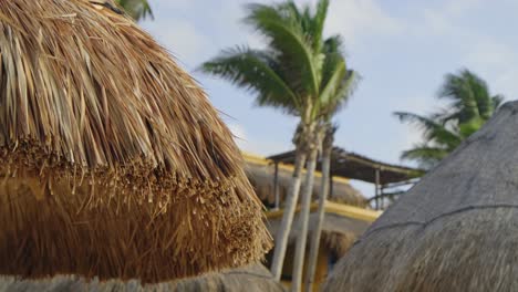 Cabañas-Tiki-Y-Tumbonas-En-La-Playa-De-Un-Hotel-En-Un-Día-Ventoso