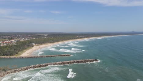 Aerial-View-Of-Evans-River-Mouth-And-Evans-Head-Main-Beach-In-NSW,-Australia