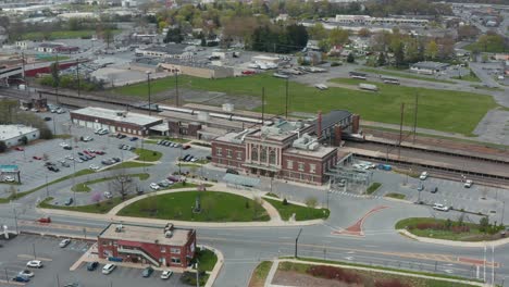 Aerial-reveals-train-station-in-USA