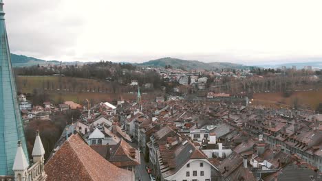 Bern-cityscape-,-aerial-forward-establisher,-Switzerland