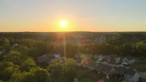 Aerial-shot-of-a-beautiful-suburban-neighborhood-in-America-during-a-beautiful-sunset