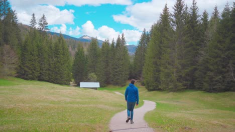 Un-Excursionista-Está-Caminando-En-La-Región-Alpina