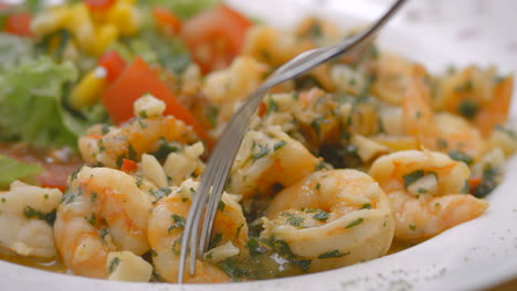 Garlic-shrimp-with-fresh-salad,-close-up,-Mediterranean
