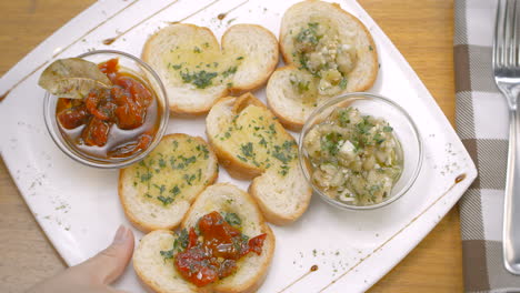 Bread-toasts-with-pickled-peppers-and-aubergine,-Mediterranean