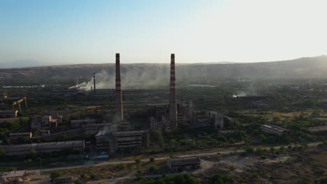Ruined-Thermal-Plant-With-Tall-Chimneys-In-Rustavi,-Georgia