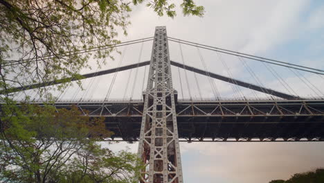 Tilt-upwards-of-a-spire-on-the-George-Washington-Bridge,-from-the-New-York-City-side