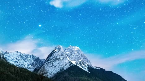 Milkyway-Starts-rotating-over-the-Alps-mountain-Peak---Night-Timelapse-Garmish,-Bavaria,-Germany