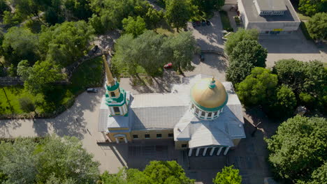 A-top-drone-view-of-The-Saviour's-Transfiguration-Cathedral-a-main-Orthodox-church-of-Dnipro,-Ukraine