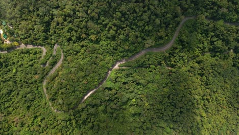 Luftaufnahmen-Der-Straße,-Umgeben-Von-Dschungelregenwald-Und-Wolkendecke