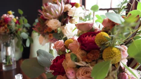 Macro-Of-Colorful-Bouquet-Of-Flowers-Display-On-A-Table