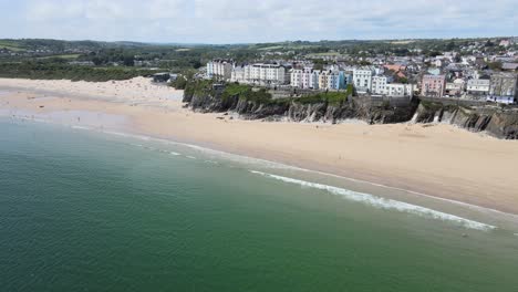 Tenby-South-Beach,Pembrokeshire,-Wales,-Aerial-4K-footage