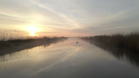 Ruhiger-Morgen-Im-Wasserland-über-Dem-Bach-Mit-Einer-Vielzahl-Von-Wasservögeln