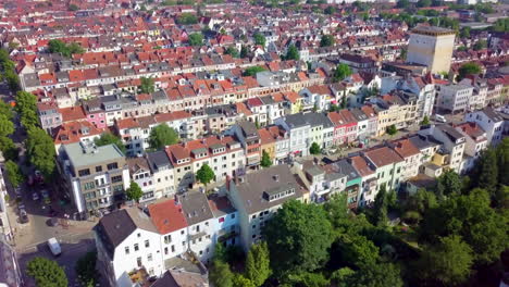 Aerial-View-On-Rows-Of-Houses-In-Bremen,-Germany---drone-shot