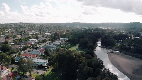 Aerial-View-Of-Suburban-Area-Near-Adam-Street-Reserve-And-Curl-Curl-Lagoon-In-New-South-Wales-In-Summer