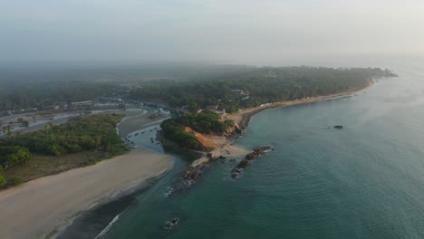 Tropical-shore-Sri-Lanka-coast-Salli-beach-with-hazy-morning-view