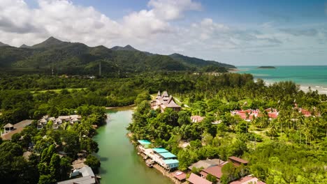 Time-lapse-of-Cumulus-Clouds-Forming-Over-Mountainous-with-river-and-ocean-on-the-island-of-Koh-Chang