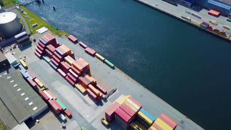 Aerial-View-Of-Cargo-Trucks-And-Containers-At-The-Port-In-Kalihafen-Harbor