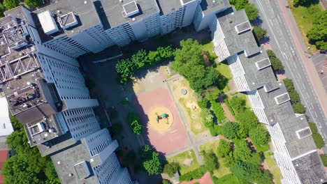 Bird's-Eye-View-Of-Buildings-And-Urban-Roads-In-Bremen,-Germany---drone-orbit