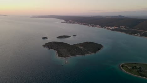 Sunset-view-of-Heart-shaped-island-of-Galesnjak,-Dalmatia-region-of-Croatia