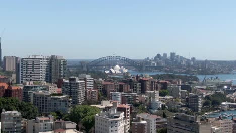 Panorama-Of-Cityscape-With-Opera-House-In-Backdrop-At-Sydney-Port-In-New-South-Wales,-Australia
