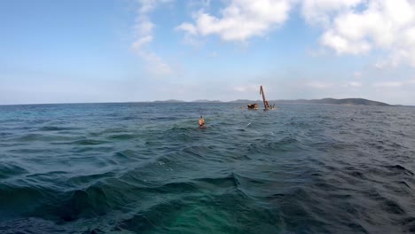 Woman-snorkeling-near-shipwreck,-sunken-ship,-dugi-otok,-croatia