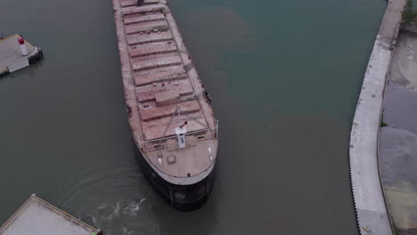 Aerial-View-Of-Sam-Laud-Freighter-At-Kingsville-Harbour-In-Canadian-Province-Of-Ontario