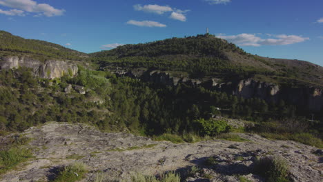 Rocky-Cliffs-and-Countryside-in-the-Mountains-of-Cuenca,-Spain---Static-Zoom-in