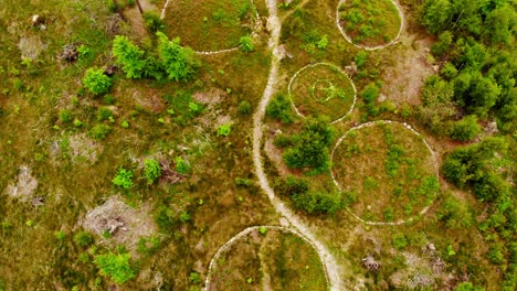 Top-View-Of-Stone-Circles-In-Kamienne-Kręgi-Nature-Reserve-In-Gmina-Brusy,-Pomeranian-Voivodeship,-Poland