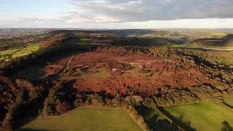 Aerial-shot-tracking-sideways-over-a-beautiful-British-countryside-landscape