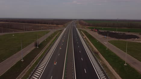 Aerial-View-Of-Highway-Restriction-Cones-on-Single-Lane