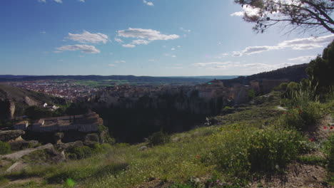 Cuenca,-Spain-Landscape-on-Sunny-Day---Wide-Tilt-up