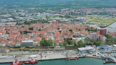 Aerial:-beautiful-Koper-port-city-on-Adriatic-coast,-Slovenia