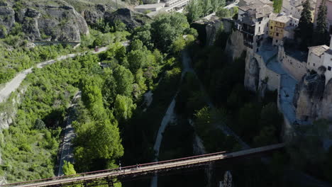 Beautiful-Spain-Landscape-Aerial-Shot-of-Cuenca-Cliffside-Buildings