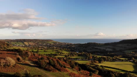 Aerial-View-Over-Rural-Landscape-At-Fire-Beacon-Hill-In-Devon