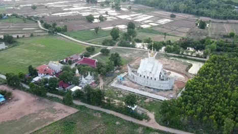 Aerial-view-of-a-church-under-construction-with-art-design-in-Khon-Kaen,-Thailand