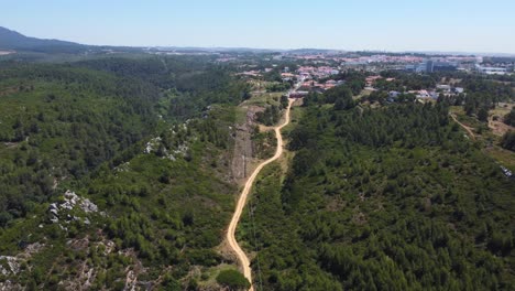AERIAL-Orbiting-Shot-of-Portuguese-Hinterland-nearby-Cascais,-Portugal