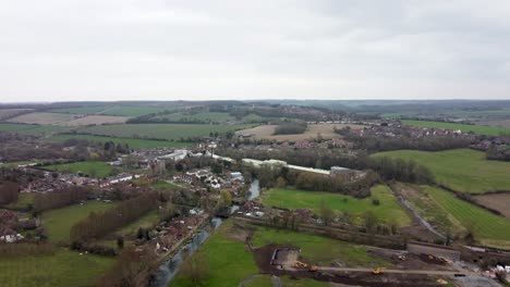 Aerial-view-of-a-small-village-on-a-cloudy-day