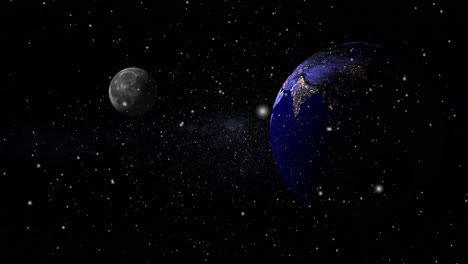 Sonnensystem,-Die-Rotation-Des-Mondes-Gegen-Den-Planeten-Erde-Im-Weltraum