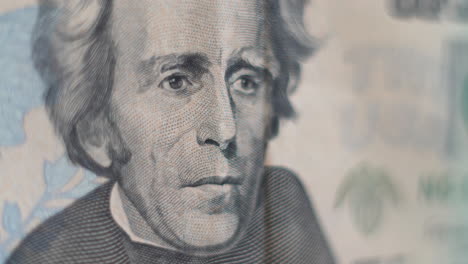 Macro-view-of-Andrew-Jackson-on-a-twenty-dollar-bill---concept:-focus-on-money,-materialism,-capitalism,-greed,-America,-stock-market,-tank,-dive,-bull,-bear,-federal-system,-founding-fathers