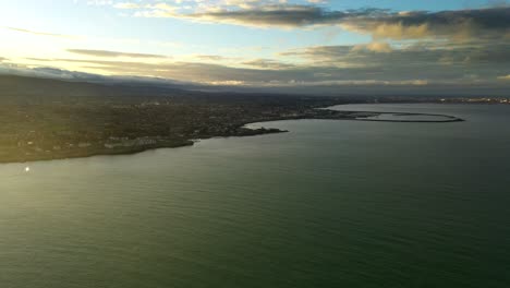 Golden-wintery-evening-on-Dalkey-Coastline,-Dublin,-Ireland