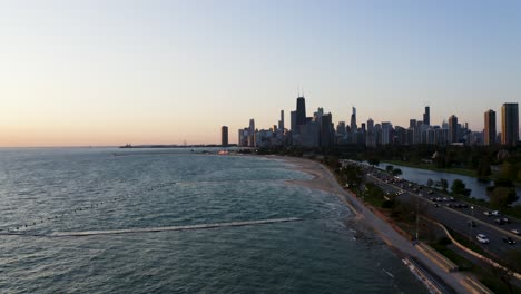 Aerial-View-of-North-Avenue-Beach-on-Chicago's-Northside