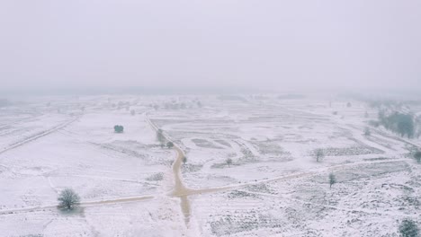 Panorama-Des-Landschaftsgeländes,-Das-Im-Verschneiten-Winter-Mit-Schnee-Bedeckt-Ist