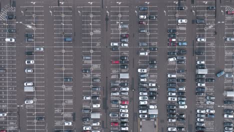 AERIAL:-Crowded-Parking-Lot-with-Standing-Automobiles